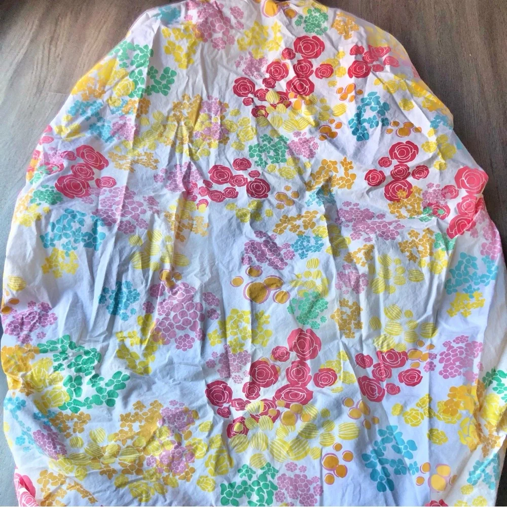 Land of Nod Fitted Crib Sheet Baby Flower Garden Pink Yellow Colorful Bright